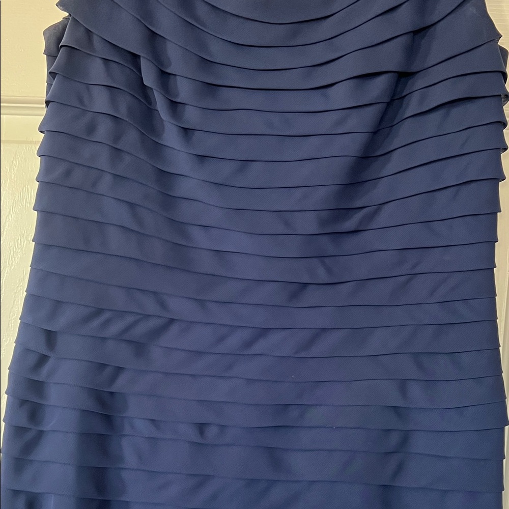 Adrianna Papell Navy Pleated Scoop Neck Midi Dress - Picture 3 of 6